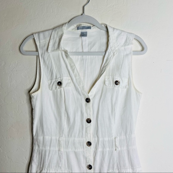 H&M white Linen Dress , Button front dress size 8 - Picture 3 of 11